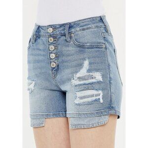 KanCan Denim Shorts Womens 14 Light Wash High Rise Button Fly 3.5 in Boho Beachy